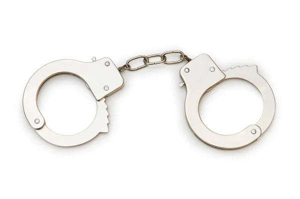 Металеві наручники ізольовані на білому тлі — стокове фото