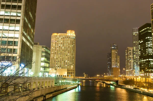 Chicago Centrum 's nachts — Stockfoto