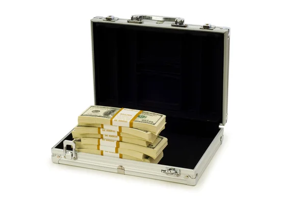 Metal case and lots of dollars — Stock Photo, Image