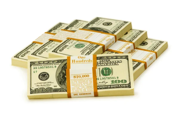 Stiva de dolari izolată pe alb — Fotografie, imagine de stoc