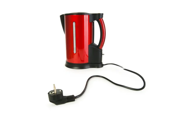 Червоний електричний чайник ізольований на білому — стокове фото