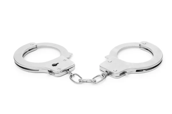 Металеві наручники ізольовані на білому тлі — стокове фото