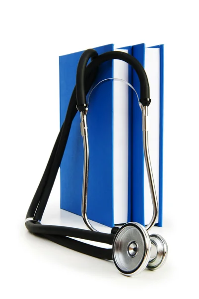 Koncepció, az orvosi oktatás, könyv-és sztetoszkóp — Stock Fotó