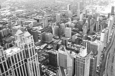 Chicago downtown area - vintage style black and white photo clipart