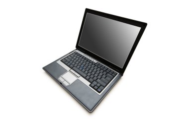 Gümüş laptop beyaz zemin üzerine izole