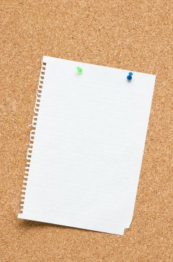 Blank page attached to corkboard with two pins clipart