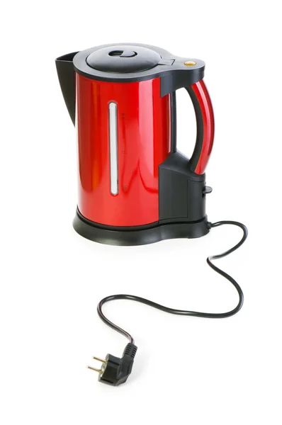 Rode elektrische waterkoker geïsoleerd op wit — Stockfoto
