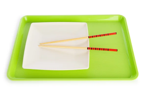 亚洲食品概念与盘子和筷子 — 图库照片