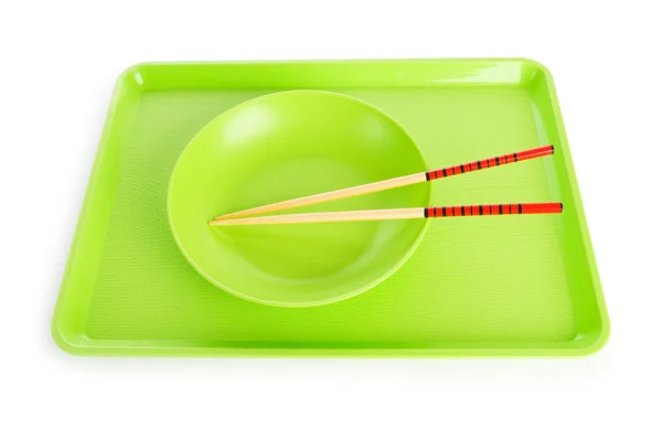 Concept alimentaire asiatique avec assiette et baguettes — Photo