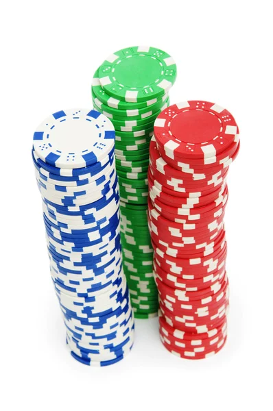 Fichas de casino isoladas no fundo branco — Fotografia de Stock