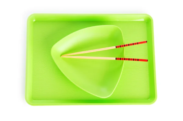 Concetto di cibo asiatico con piatto e bacchette — Foto Stock