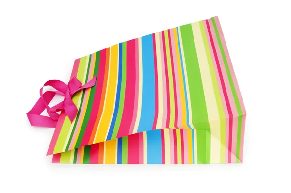 Striped gift bag isolated on the white background — Stock Photo, Image