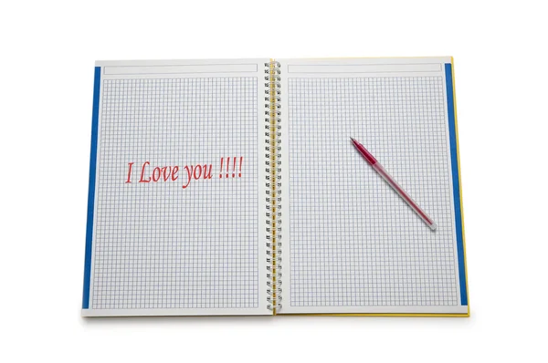 Ligante aberto com mensagem "Amo-te" — Fotografia de Stock