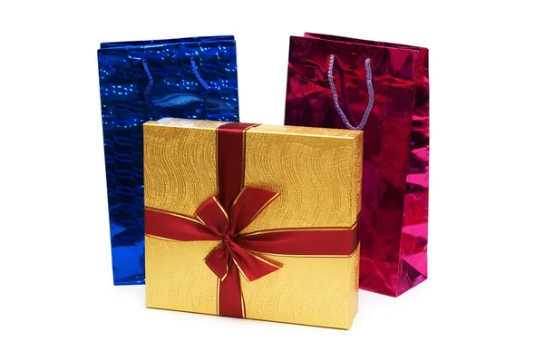Bags and giftbox isolated on the white — Stock Photo, Image