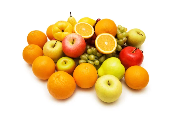Viele verschiedene Früchte isoliert auf dem weißen — Stockfoto