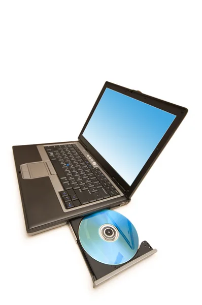 Laptop e cd drive isolati sul bianco — Foto Stock