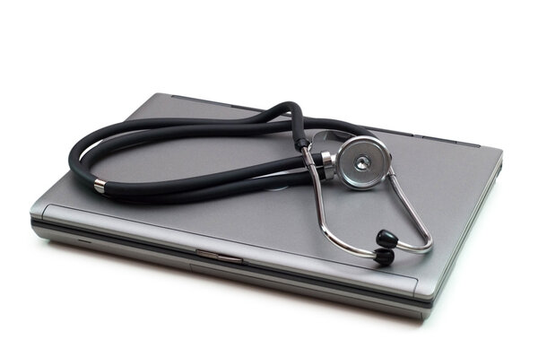 Stethoscope and laptop illustrating concept of digital security