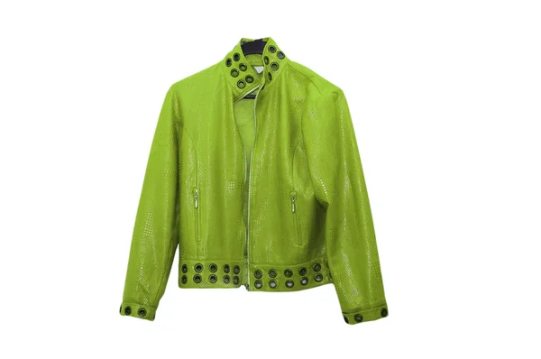 Zöld bőr kabát, elszigetelt, fehér — Stock Fotó