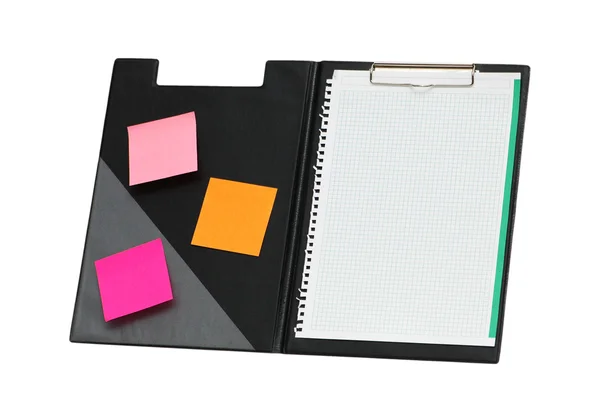 Open binder with sticky notes isolated on white — Stock Photo, Image