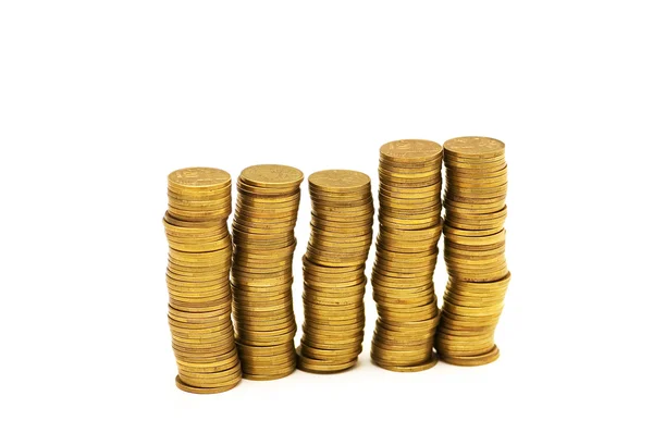 Monedas de oro aisladas sobre el fondo blanco — Foto de Stock