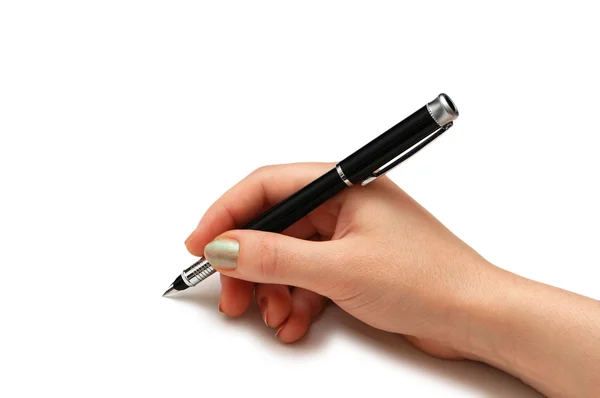 Hand hält Stift isoliert auf weißem Hintergrund — Stockfoto