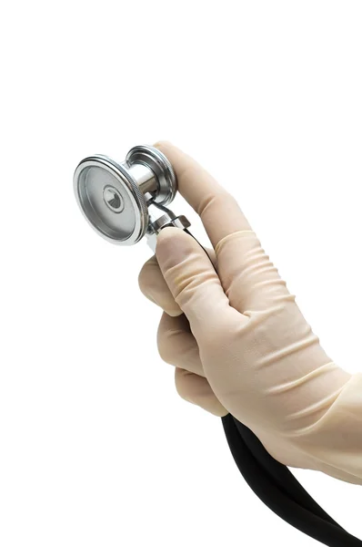 Hand som håller stetoskopet isolerat på vita — Stockfoto