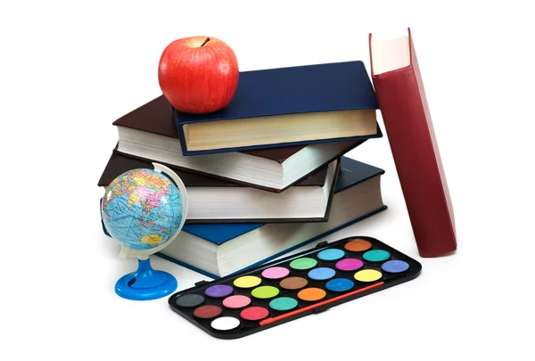 Back to scholl concept with books and school items — Stock Photo, Image