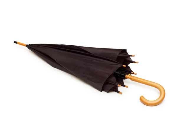 Чорна парасолька ізольована на білому тлі — стокове фото