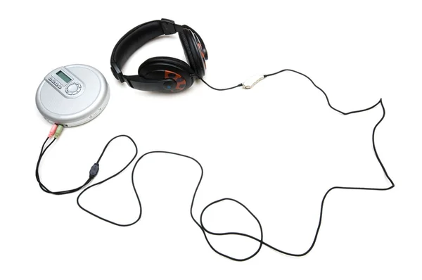 CD player and earphones isolated on white — Stock Photo, Image