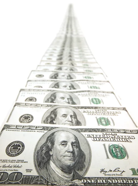 Dollar biljetten geïsoleerd op de witte achtergrond — Stockfoto