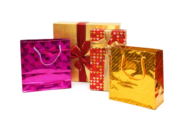 Shopping bags and giftbox isolated on the white — Stock Photo, Image