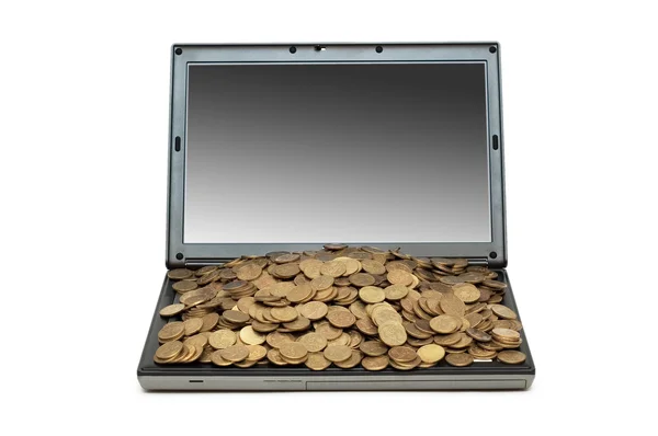 Internet commerce concept met munten en laptop — Stockfoto