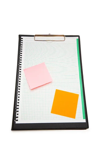 Open binder with post-it notes and blank page — Stock Photo, Image
