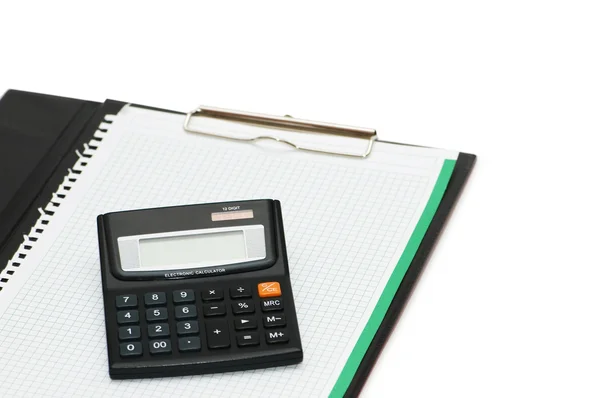 Kalkulator nad spoiwa na białym tle — Zdjęcie stockowe