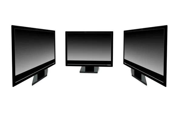 Svart lcd monitorerna isolerat på vita — Stockfoto