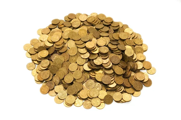 Stos złotych monet odizolowanych na biało — Zdjęcie stockowe
