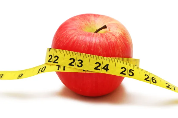 Red apple and measuring tape isolated on white Stock Picture