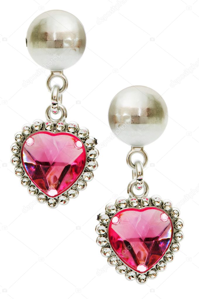 Silver earrings isolated on the white background