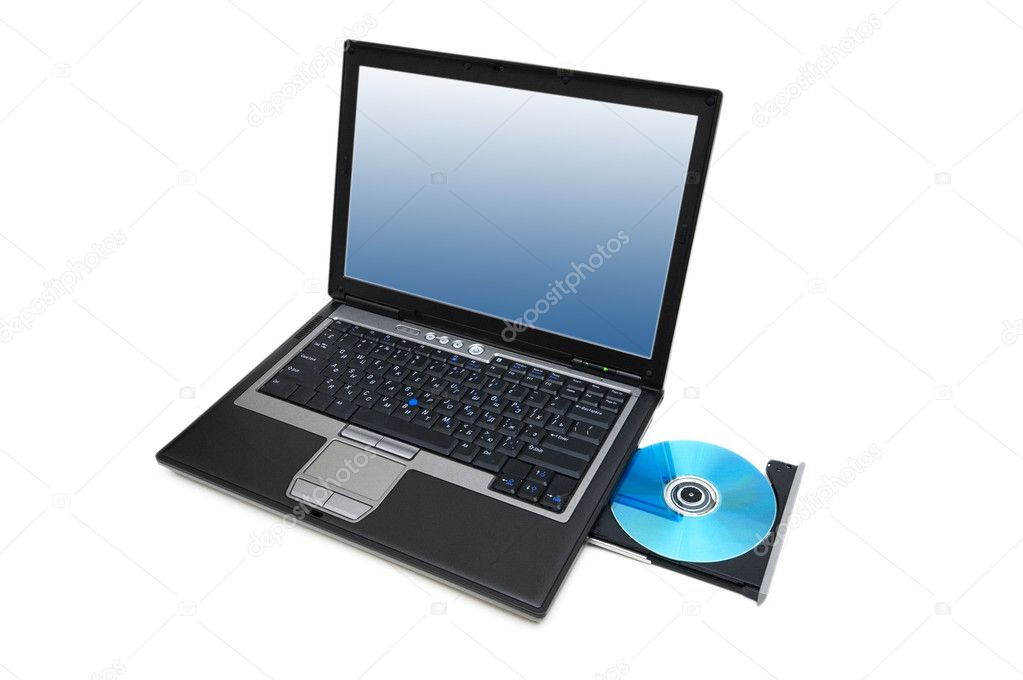 Laptop and cd-drive isolated on the white