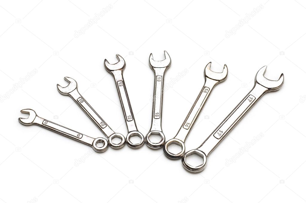 Various spanners isolated on the white background