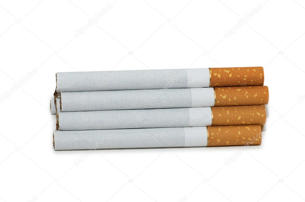 Cigarettes arranged isolated on the white background