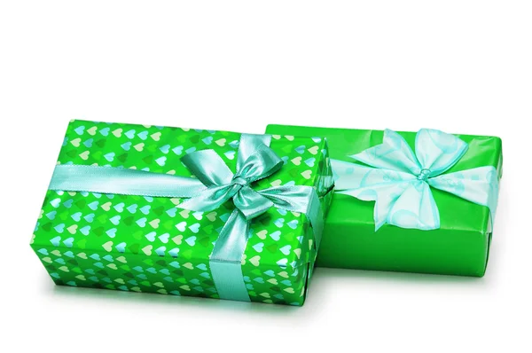 Twee vakken geïsoleerd op de witte geschenken — Stockfoto