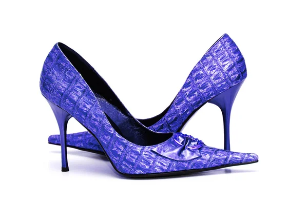 Pair of shiny female shoes isolated on white — Stock Photo, Image
