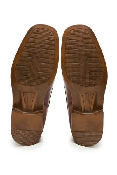 Egyetlen elszigetelt fehér barna cipő — Stock Fotó