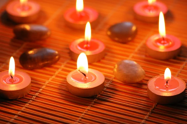 Burning scented candles for aromatherapy session — Stock Photo, Image