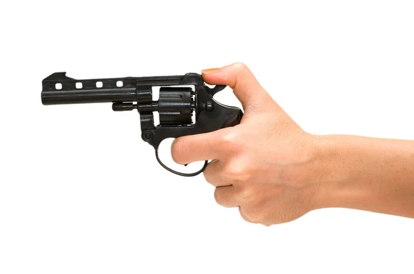 Hand holding revolver isolated on the white — Stock Photo, Image
