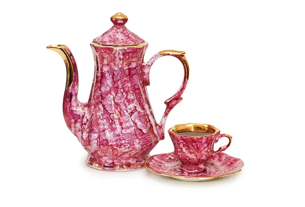 Tetera y taza de té aisladas en blanco —  Fotos de Stock