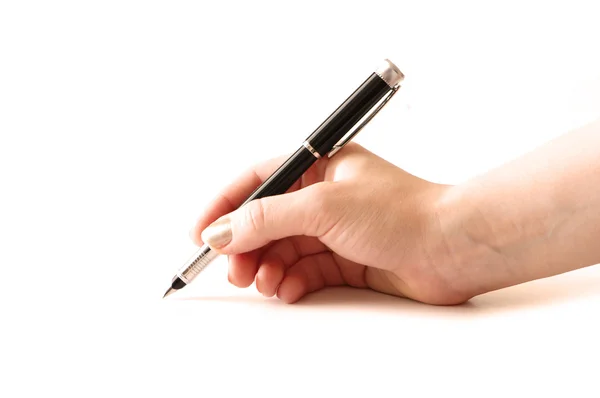 Hand innehav penna isolerad på vit bakgrund — Stockfoto