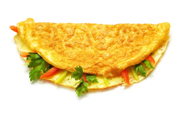 Omelet with herbs and tomatoes isolated on white — Stock Photo, Image