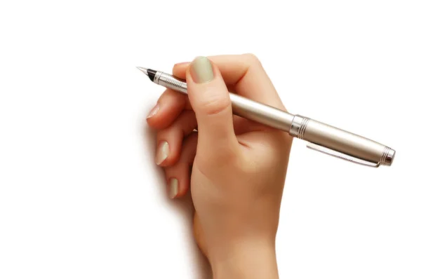 Рука держит ручку изолированы на белом фоне — стоковое фото